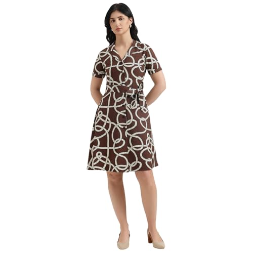 United Colors of Benetton Regular Fit Resort Collar Printed Dress (Size : S) - 26P4WVNDR312I901 Brown