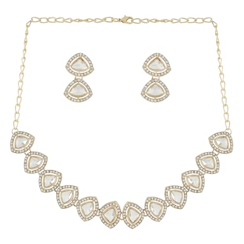 TEEJH Vatsala Silver White Necklace set