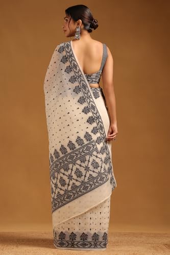 Soch Womens Cream Kota Floral Emrboidered Saree