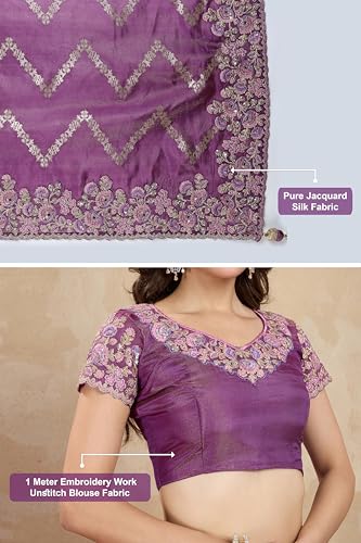 TRENDMALLS Women's Jacquard Silk Embroidery Saree with Unstitched Blouse Piece (K1172-Purple)