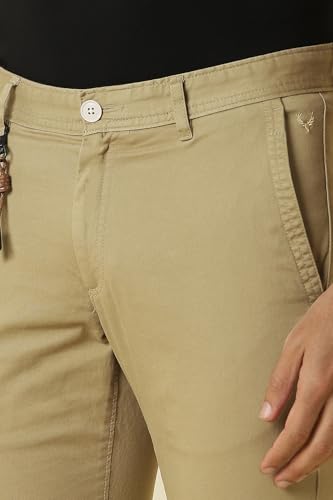 Men Khaki Solid Casual Trousers