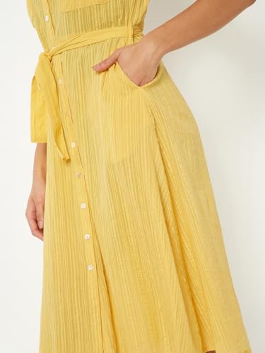 Max Women Striped Shirt Midi Dress (Yellow_M)