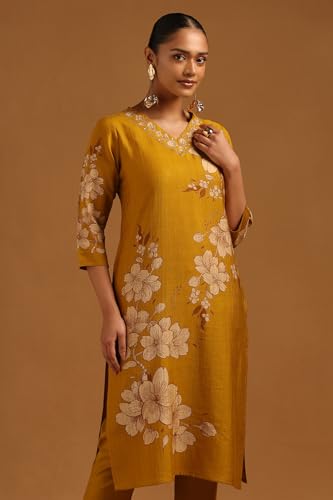 Soch Womens Mustard Desert Storm Floral Kurta Set With Cutdana