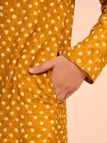 Manyavar Boys Viscose Blend Bandhani Print Kurta Pyjama Set (Mustard,2-3Y)
