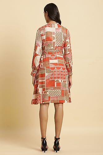 W for Woman Women's Rayon Orange Abstract Printed Western Dress Knee-Length 23AUW19658-810538