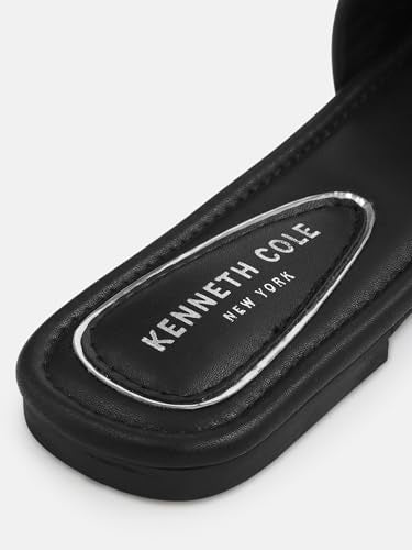 Kenneth Cole Women's Flat Slide Sandal | Premium Synthetic Upper | Ladies Open-Toe Slip-On, Cushioned Footbed | Distinctively Sculpted Vamp Strap, Gleaming Metallic Accent | Sophisticated, Effortless Contemporary Chic & Lasting Comfort | Black, EU37