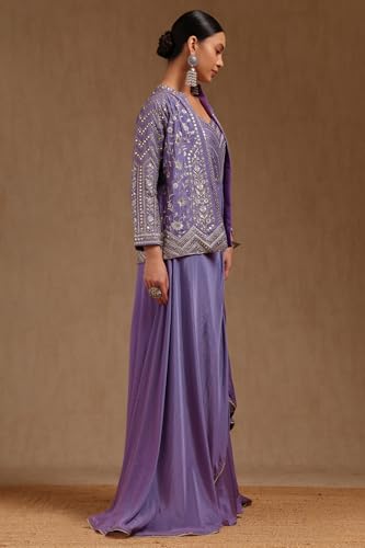 Soch Womens Purple Chinon Embroidered Co-Ord Set With Mirror Work