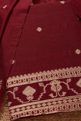 Soch Womens Maroon Chanderi Woven Design Unstitch Dress Material