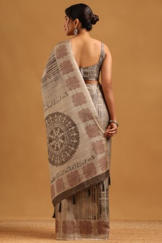 Soch Womens Beige Tussar Warli Printed Saree