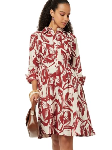 Max Women Printed Shirt Dress (Off White_S)