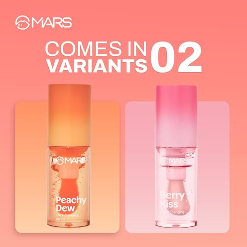 MARS Color Changing Lip Oil (4.5 ml) (04-PEACHY DEW) With Fat Applicator | Skin Nourishing Ingredients - Olive Fruit Oil, Jojoba Oil | Hydrating & Moisturising