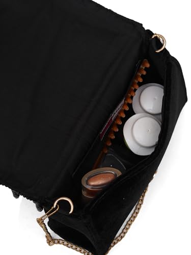 FABBHUE Women's Velvet Black Hand Embroidery Box Clutch Bag