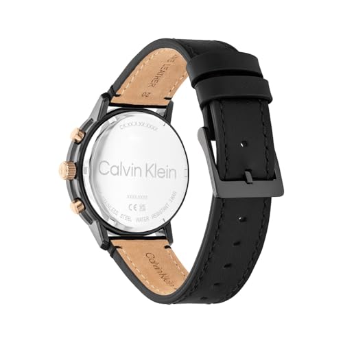 Calvin Klein Gauge Qtz Multifunction Black Round Dial Men's Watch|Leather Material|Multi Color Band - 25200499