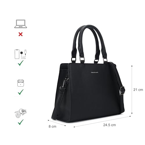 Fastrack Casual Satchel Bag with Top Zipper for Girls, Medium Size with Detachable Sling and Handheld Handles, Made with Premium Faux Leather, Black