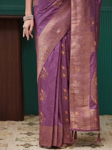 Satrani Women's Silk Banarasi Jacquard Saree with Unstitched Blouse Piece (4116S6535N_Mauve)