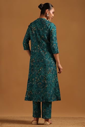 Soch Womens Teal Muslin Ethnic Motifs Co-Ord Set