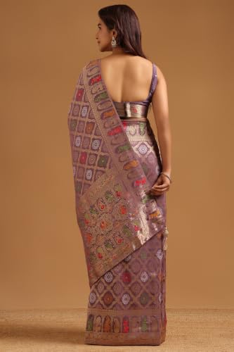 Soch Womens Lavender Silk Blend Ethnic Motifs Zari Woven Saree