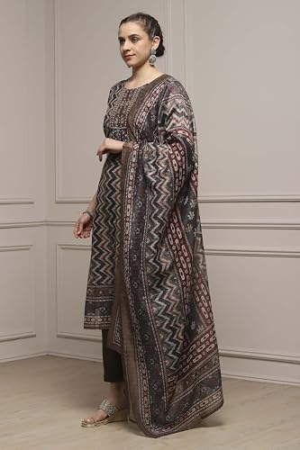 Biba Women Green Chanderi Blend Printed Embroidered Unstitched Suit Set_FREE SIZE