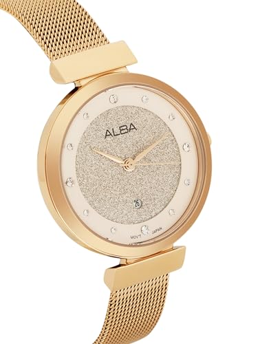 ALBA Stainless Steel Women Analog Wristwatch Ah7Ca0X1, Rose Gold Dial, Rose Gold Band