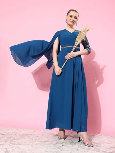 Miss Chase Women's V-Neck Embellished Maxi Dress (MCSS25D91-85-724-06, Bright Royal Blue, XL)