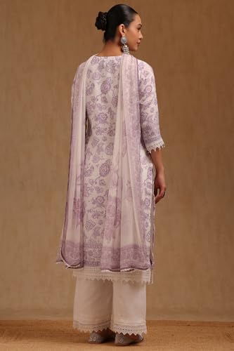 Soch Womens Off White Linen Floral Print Salwar Suit With Beads