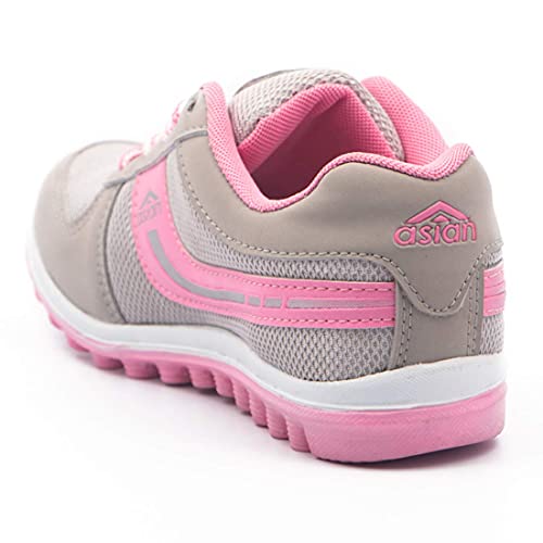 ASIAN Women's Cute Sports Running Shoes,Walking, Gym Casual Sneaker Lace-Up Shoes for Girl's Light Grey and Pink