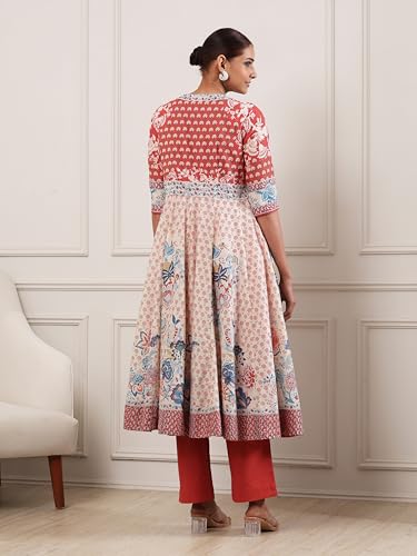 Biba Women Red Cotton Anarkali Suit Set_38
