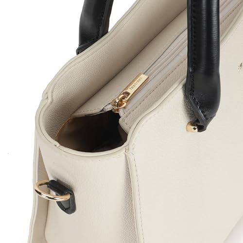 Fastrack PebbleEdge White Satchel | Faux-Leather Women’s Handbag | Structured Satchel with Triple Compartments & Gold Accents