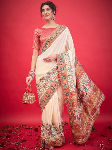 AKHILAM Women's Kanjivaram Woven Soft Silk Saree With Blouse Piece