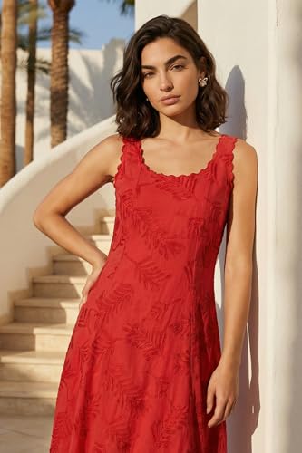 W for Woman Red Thread Embroidered Pure Cotton A-line Dress - (W13745-401411-L)