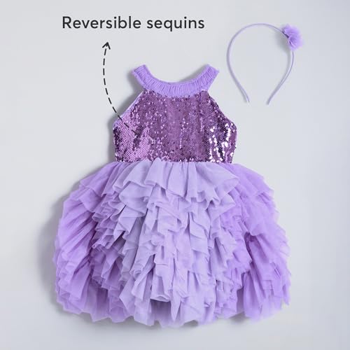 Hopscotch Girls Purple Sleeveless Sequin Embellished Dress for Age (12-24 Months)