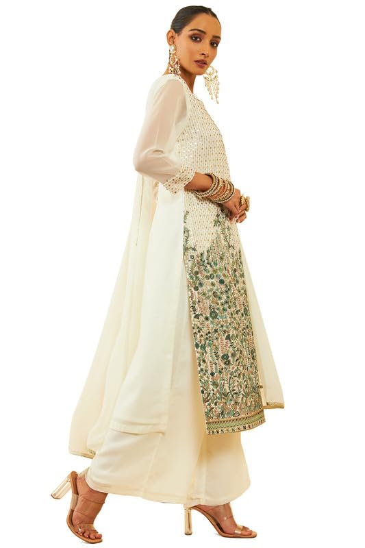 Soch Womens Off White Georgette Floral Embroidered Suit Set With Sequins