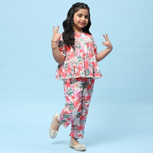 BIBA Girls PRINTED GATHERED KID(KWSAMARKAND5950_OFF WHITE_11)