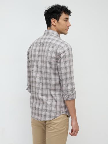 Park Avenue Men Slim Fit Checks Pattern Pure Cotton Button Down Collar Full Sleeve Casual Shirt Grey