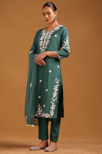Soch Womens Teal Desert Storm Floral Embroidered Salwar Suit