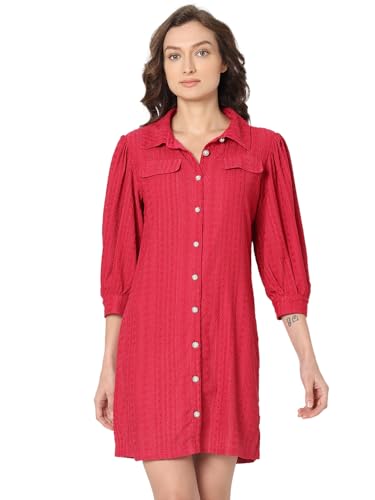 VERO MODA Women Self-Design Red Polyester Above Knee Length Shift Dress