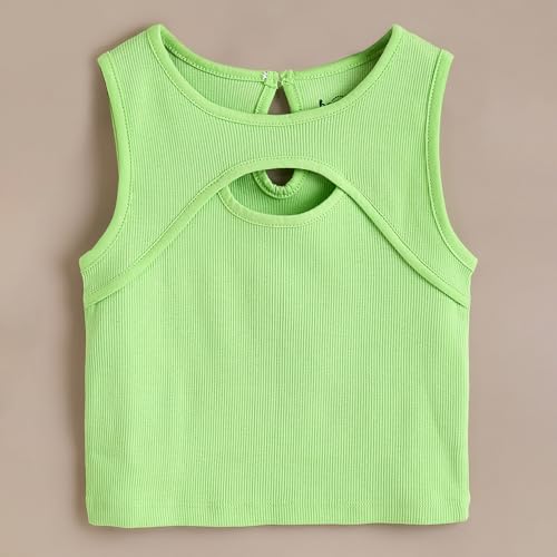 Hopscotch Girls Sleeveless Green Graphic Print Jogger Set For Ages (9-10 Years)