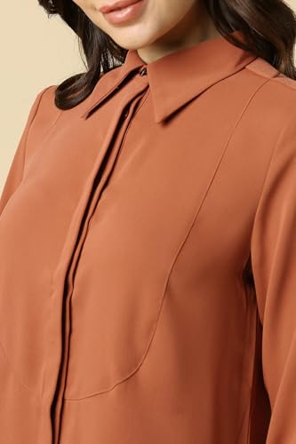 Allen Solly Women Brown Solid Long Sleeves Shirt