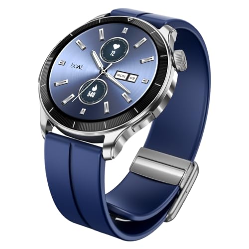 boAt Chrome Eon, Premium Metal Body, 1.43” (3.63 cm) AMOLED Round Display, AI Coach Health Insights, Advanced S1 Processor, Auto Heart Rate, HRV, VO2 Max, Smart Watch for Men & Women (Sterling Blue)