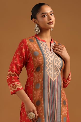 Soch Womens Rust Pure Cotton Floral Kurta