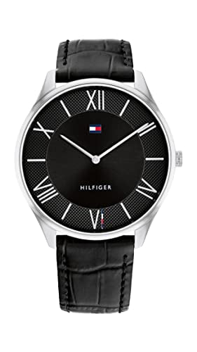 Tommy Hillfiger Becker Quartz Basic Slim Black Dial Black Leather Strap Watch for Men