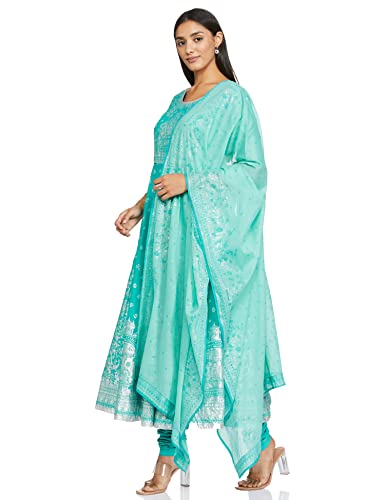 BIBA WOMEN PRINTED FITTED SALWAR KURTA DUPATTA(SKDSHWETH S7820_TURQUOISE_34)