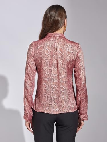 Latin Quarters Women Pink Full Sleeves Tie up Neck Top_L