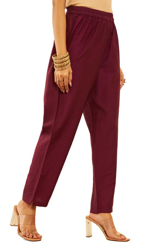 Soch Womens Wine Tissue Silk Blend Woven Design Suit Set With Zardosi Work