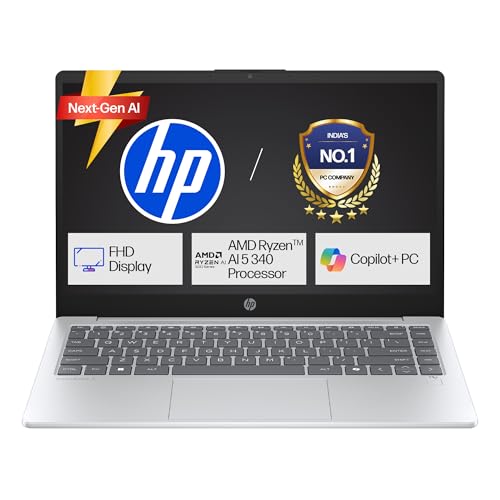 HP OmniBook 3 AMD Ryzen AI 5 340 Next Gen AI Laptop, (16GB LPDDR5X,512GB SSD), Anti-Glare,14''/35.6cm FHD,Win11,Office24, Silver,1.47kg, FHD Camera w/Privacy Shutter, Backlit, ha0000AU