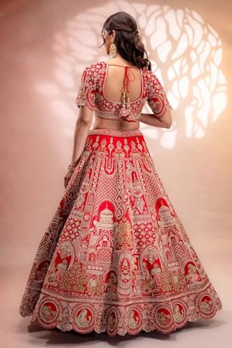 Women's Scarlet Red Silk Designer Lehenga