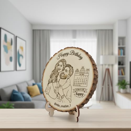Natural Wooden Slice Photo Frame | 5 Inch Custom Photo Gift Item | Laser Engraved Natural Wood Slice with Stand | Handmade Personalized Gift for Pre-wedding Ceremony