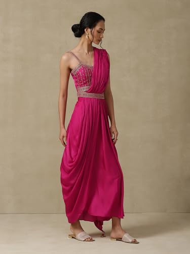 Pink Solid Saree Draped Saree With Blouse