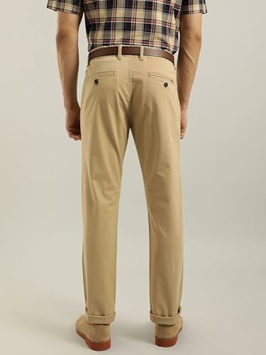 Indian Terrain Men's Khaki Cotton Slim Fit Casual Trousers