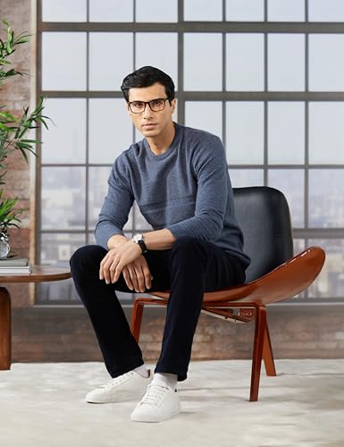 Men Navy Patterned Crew Neck Sweater